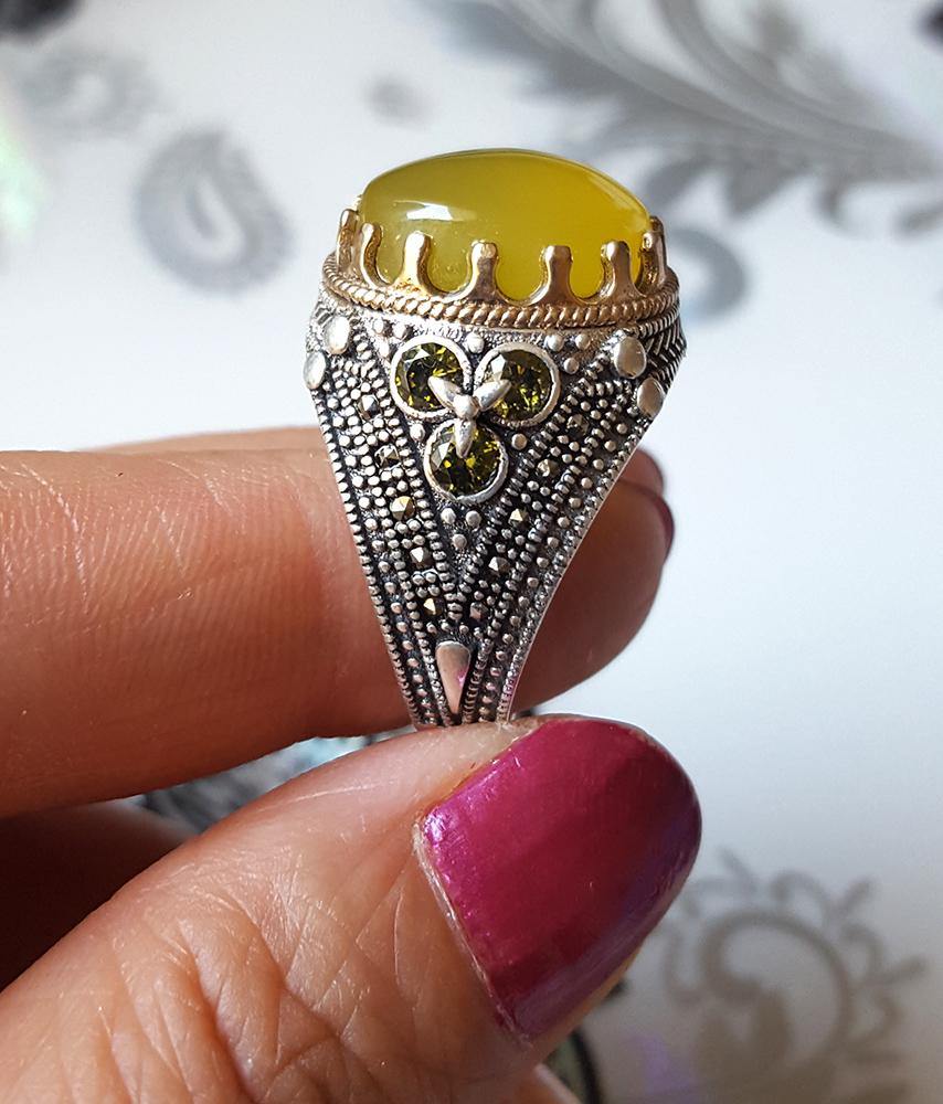 Yemeni Rare Genuine Agate 925 Silver Men's Ring MFH001 - Arabian Shopping Zone