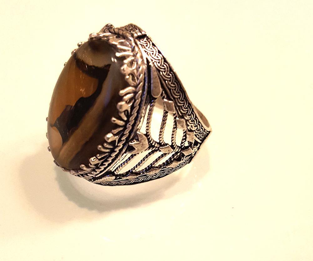 Yemeni Rare Genuine Agate 925 Silver Men's Ring YMHM008 - Arabian Shopping Zone