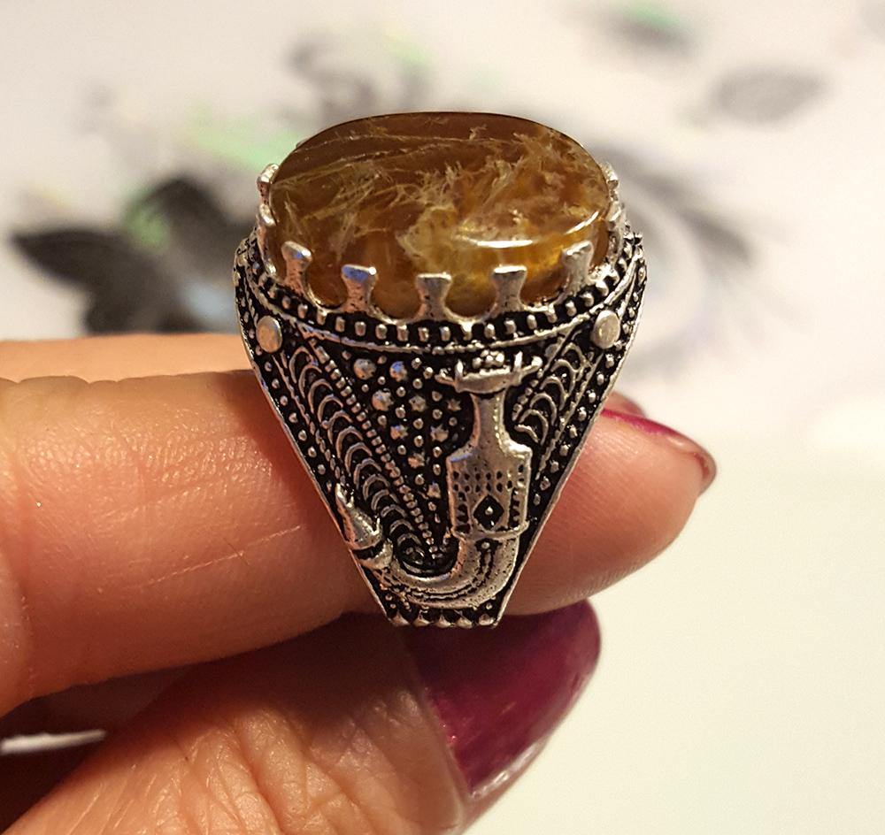 Yemeni Rare Genuine Agate 925 Silver Men's Ring YMHM013 - Arabian Shopping Zone