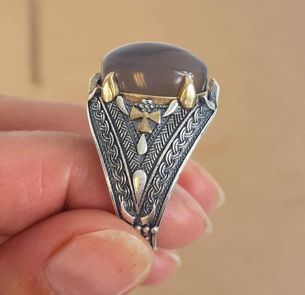 Yemeni Rare Genuine Agate 925 Silver Men's Ring MFPN050 - Arabian Shopping Zone