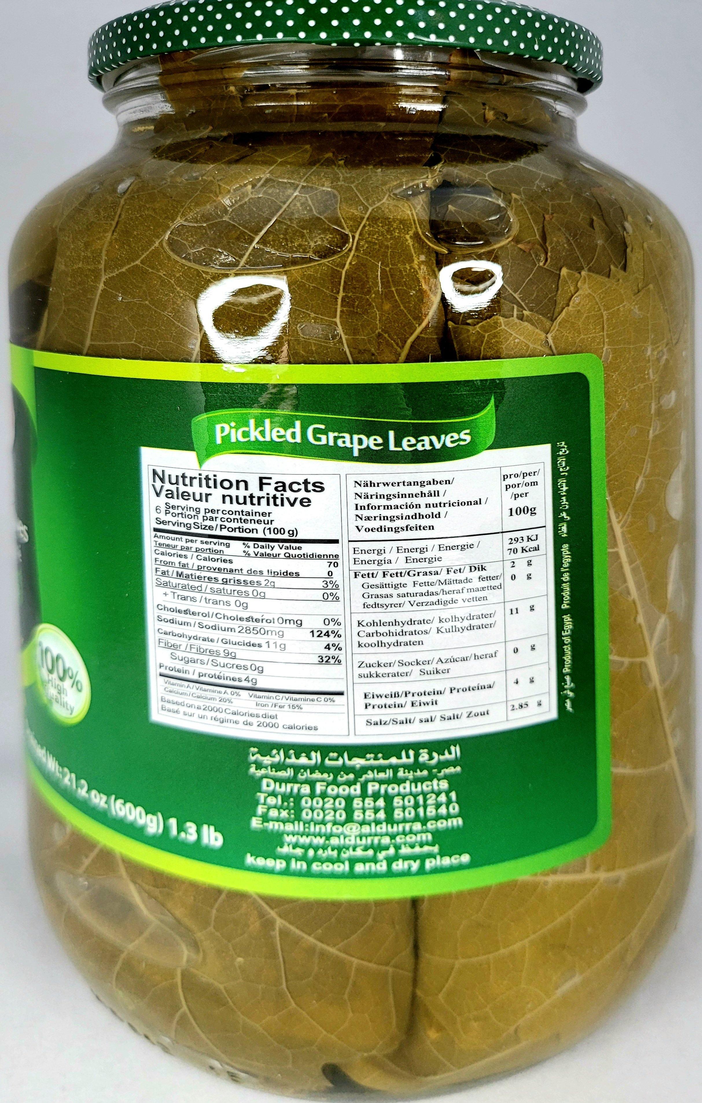 Durra Pickled Grape Leaves 1260g (600g net) - Arabian Shopping Zone