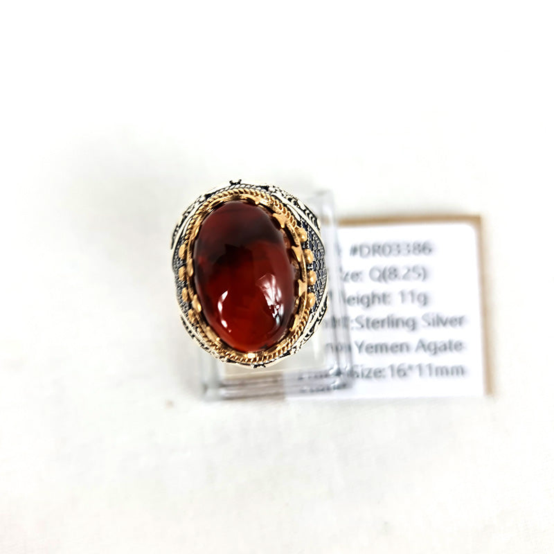 Yemeni Rare Genuine Agate 925 Silver Men's Ring DR03386