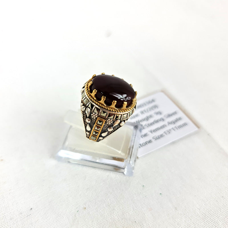 خاتم عقيق يمني نادر أصلي مع فضة عيار 925 للرجال DR03364