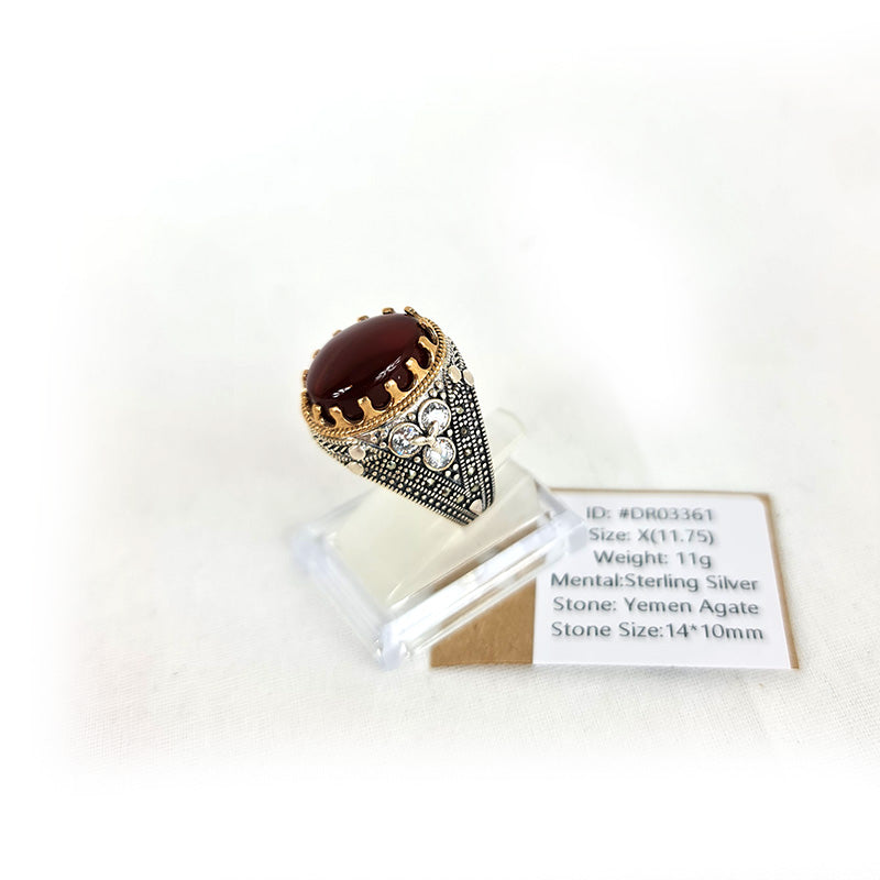 Yemeni Rare Genuine Agate 925 Silver Men's Ring DR03361