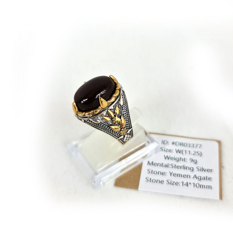 Yemeni Rare Genuine Agate 925 Silver Men's Ring DR03377