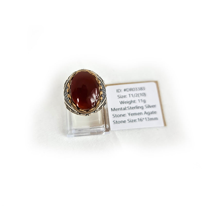 Yemeni Rare Genuine Agate 925 Silver Men's Ring DR03383
