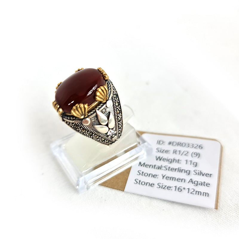 Yemeni Rare Original Achat 925 Silber Herren Ring DR03326