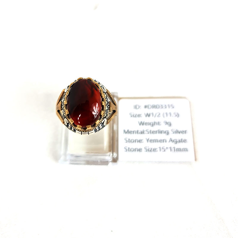Yemeni Rare Genuine Agate 925 Silver Men's Ring DR03315