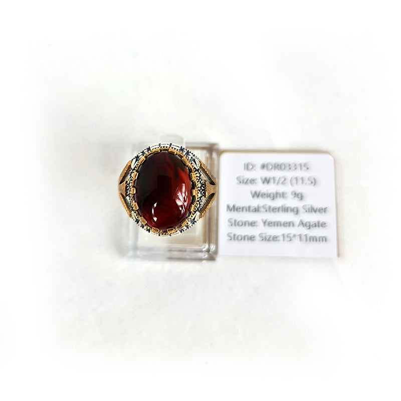 Yemeni Rare Genuine Agate 925 Silver Men's Ring DR03315