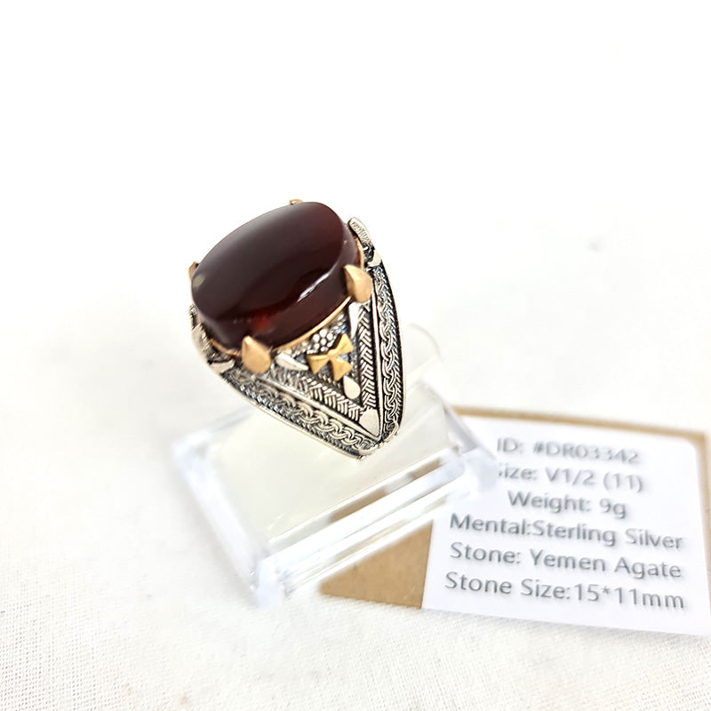 Yemeni Rare Genuine Agate 925 Silver Men's Ring DR03342