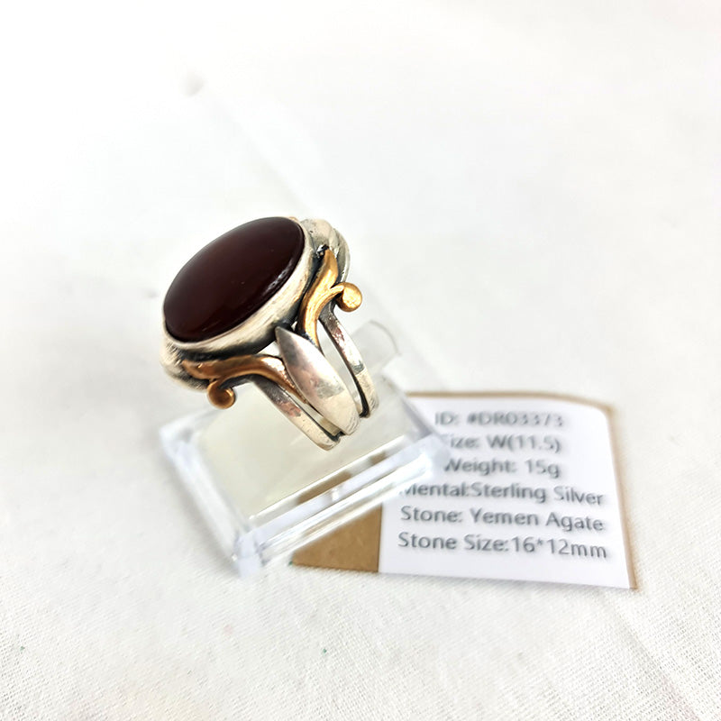 خاتم عقيق يمني نادر أصلي مع فضة عيار 925 للرجال DR03373