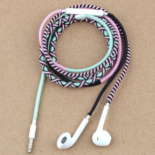 URIZONS 3.5mm Wired In Ear Headphones Colorful Fabric Braided Earphones Tangle Free Cord With Mic For Kids For Iphone For Android Devices