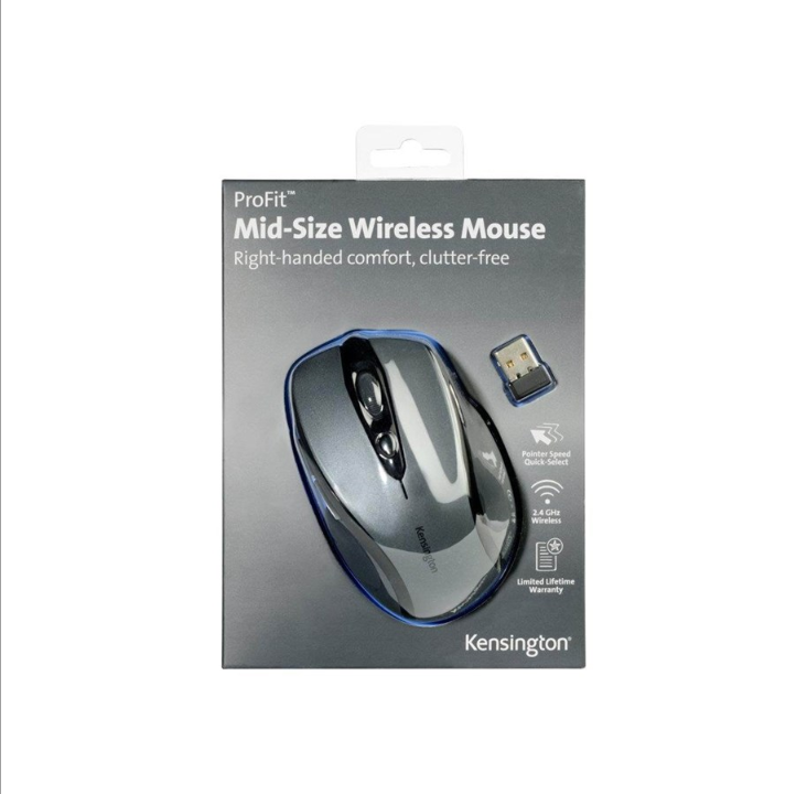 Kensington Mouse ProFit⢠medium grey?, cordless - Mouse - Optic - 5 buttons - Gray