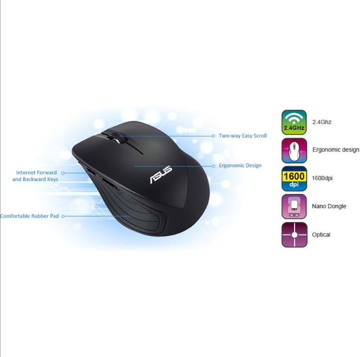 ASUS WT465 - mouse - Mouse - Optic - 5 buttons - Black