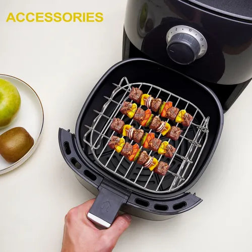 1 Set 430 Stainless Steel Air Fryer Rack With 4 Roast Meat Picks, Grill Air Fryer Accessories, Cooking Rack For Oven Microwave Baking, Kitchen Accessories