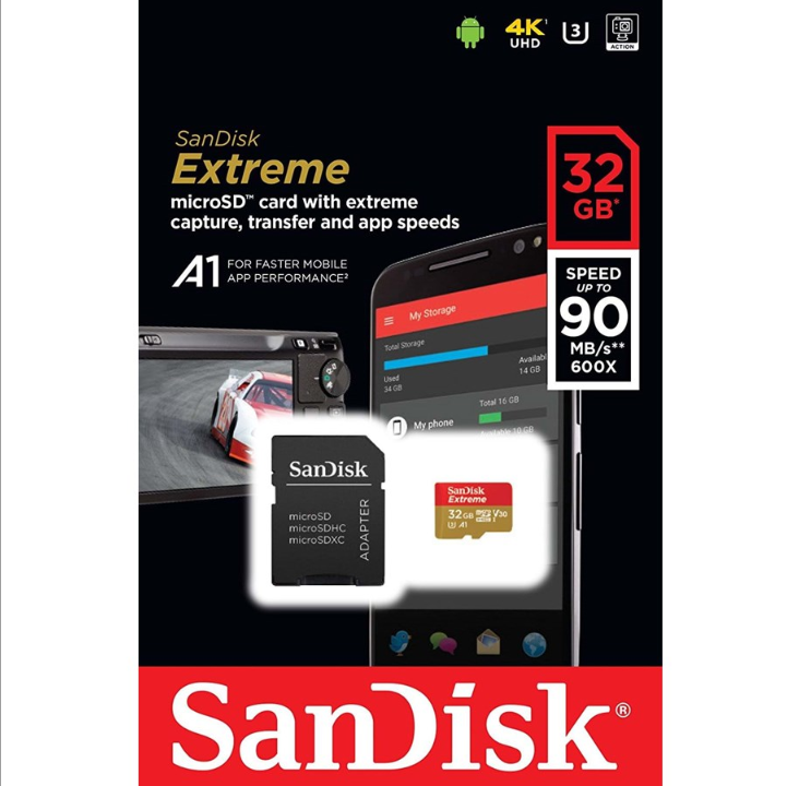 بطاقة SanDisk Extreme MicroSD/SD - بسرعة 100 ميجابايت/ثانية - 32 جيجابايت