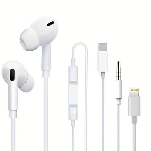 高保真立体声有线入耳式耳机带麦克风和音量控制,立体声耳机兼容 iPhone 型号 7-13 Pro MAX(BT 版)(3.5 毫米端口 Type-c 端口)白色