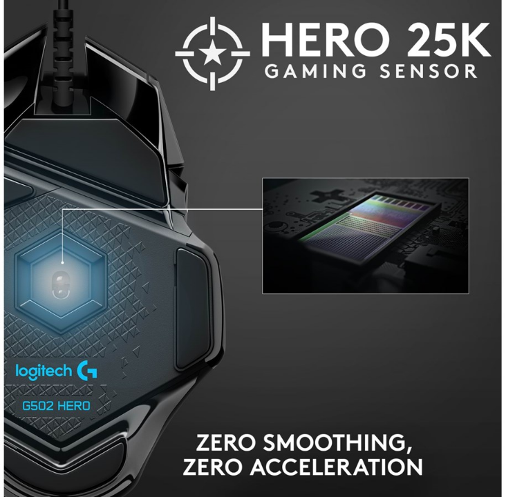 Logitech G502 HERO - Gaming mouse - Optic - 11 buttons - Black with RGB light