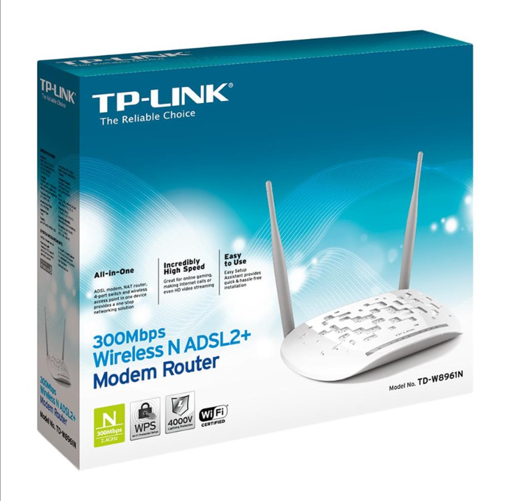 TP-Link N300 ADSL2+ Fast Ethernet Modem Router - Wireless router N Standard - 802.11n