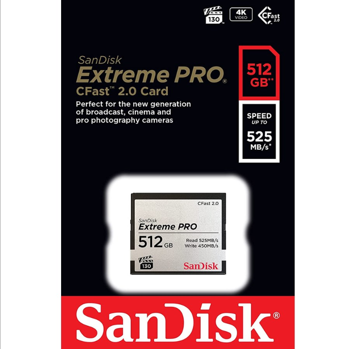 SanDisk Extreme Pro CFast 2.0 - 525 ميجابايت/ثانية - 512 جيجابايت