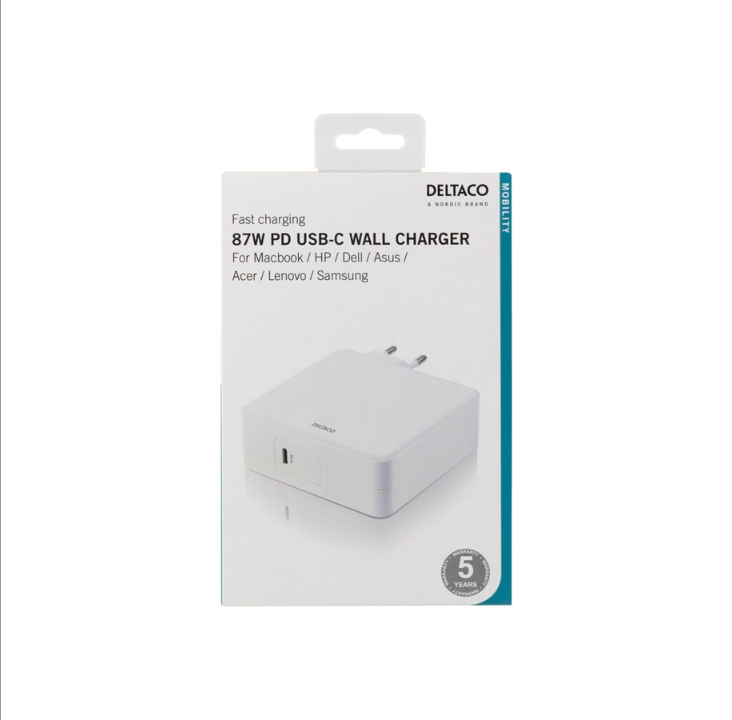 Deltaco 87W USB-C Power supply Fast charging USB