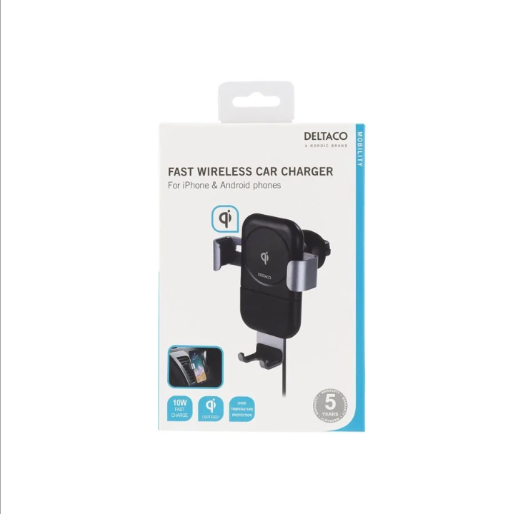 Deltaco Fast wireless car charger 10W Qi 1.2.4