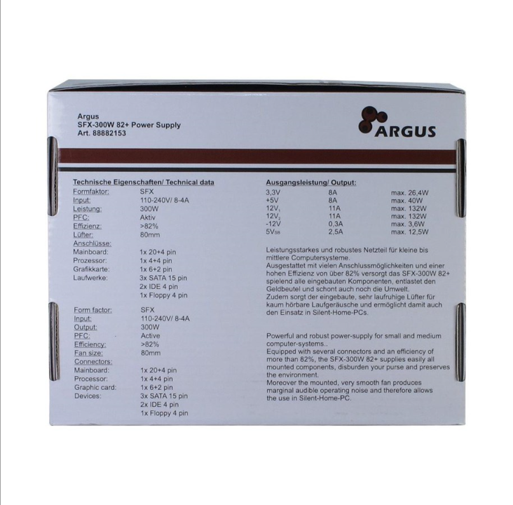 Inter-Tech Argus SFX-300W 82+ power supply - 300 Watt - 80 mm - 80 Plus White certificate (up to 80% efficiency)