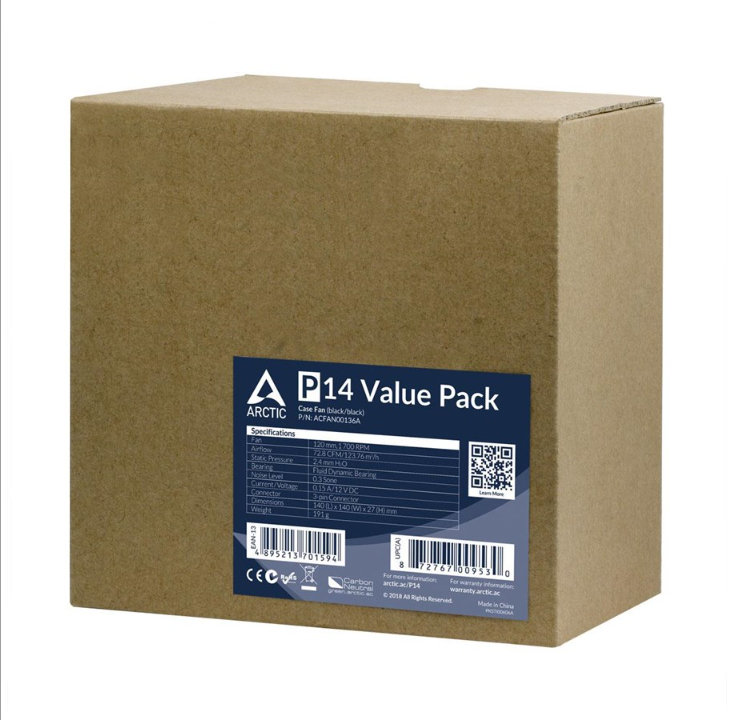 Arctic P14 - 5-pack value pack - Chassis fan - 140mm - Black - 23 dBA