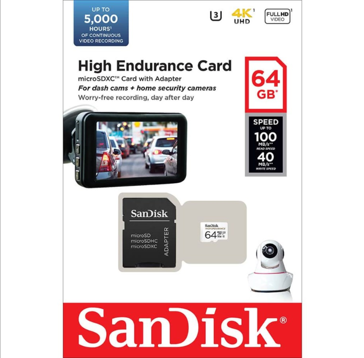 SanDisk High Endurance microSD/SD - 100MB/s - 64GB