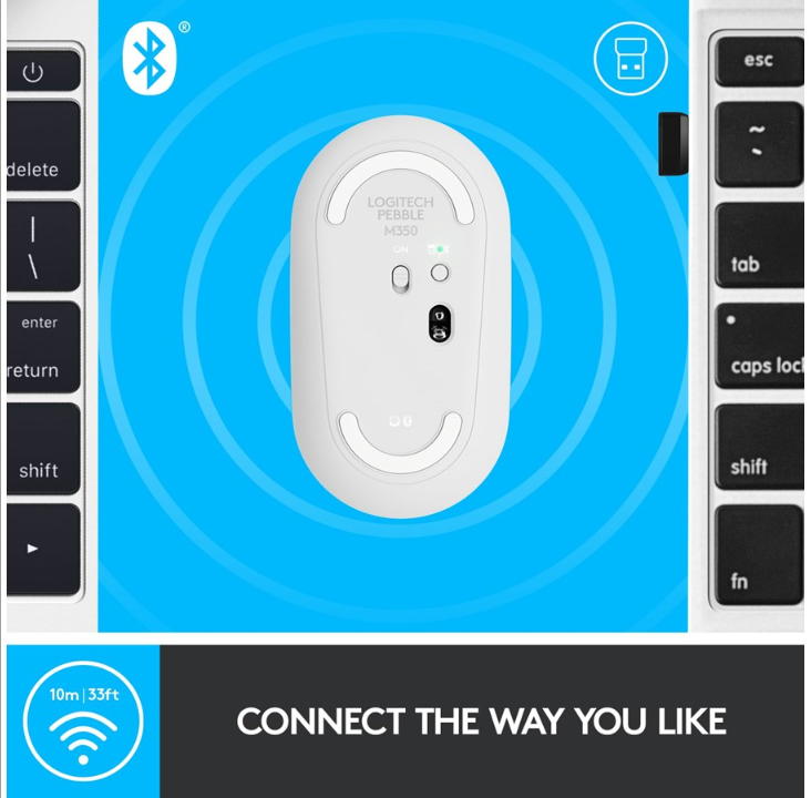 Logitech M350 Pebble Wireless Mouse - Off-White - Mouse - Optic - 3 buttons - White
