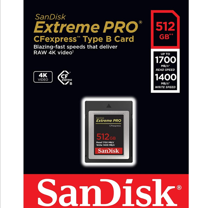 闪迪至尊极速 Pro CFexpress - 1700MB/秒 - 512GB
