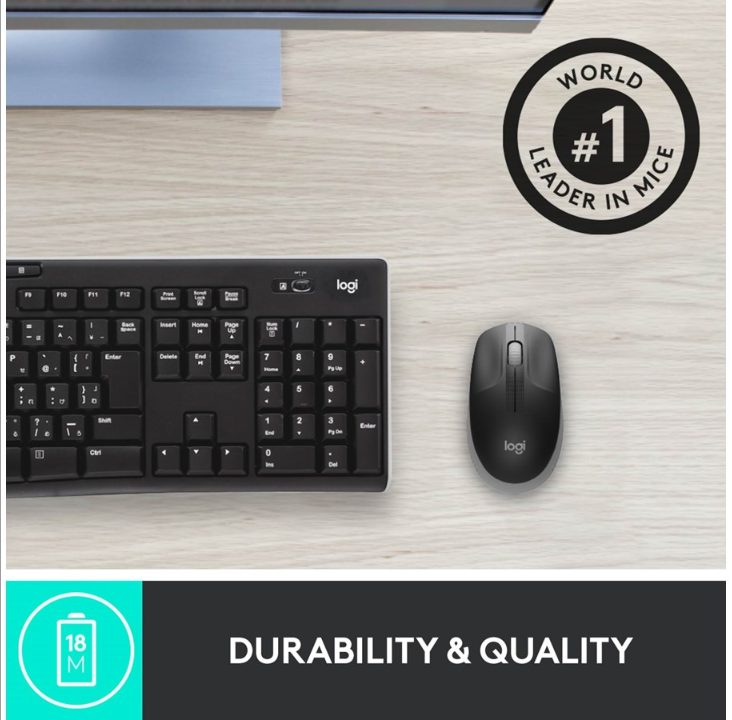 Logitech M190 Full-size Wireless Optical PC Mouse - Mid Gray - Mouse - Optic - 3 buttons - Gr?