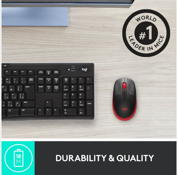 Logitech M190 Full-size Wireless Optical PC Mouse - Red - Mouse - Optic - 3 buttons - Red