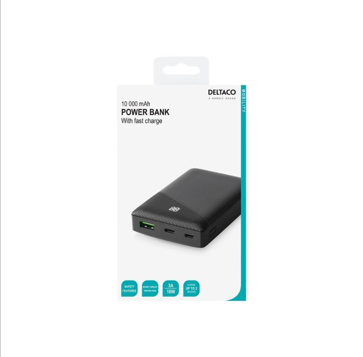 Deltaco power bank 10 000 mAh 1x USB-C PD 1x USB PowerBank - 10000 mAh