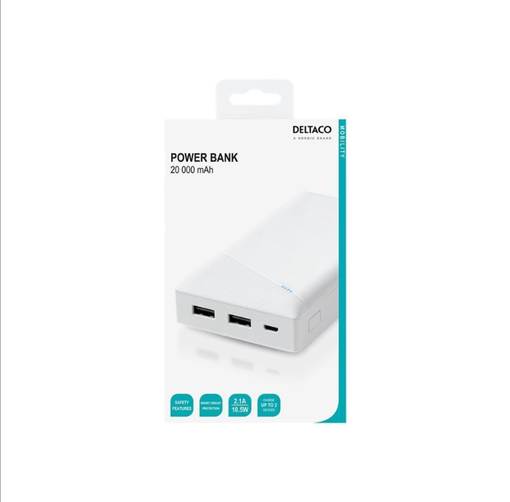 Deltaco power bank 20 000 mAh 2x USB-A short cir PowerBank - 20000 mAh