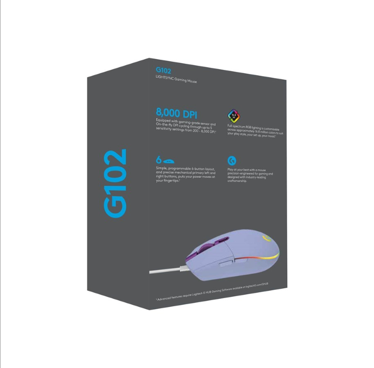 Logitech G102 LIGHTSYNC - Lilac - Gaming mouse - Optic - 6 buttons - Lilac with RGB
