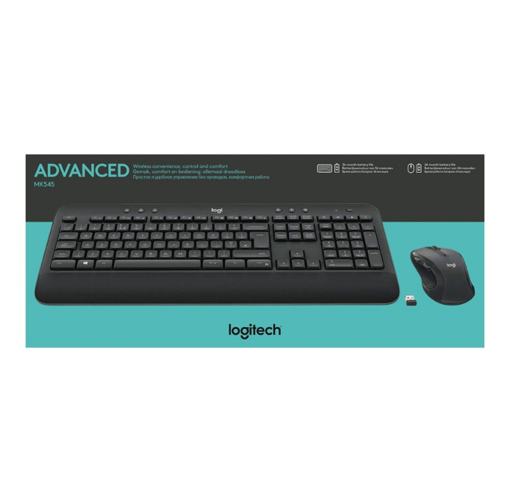 Logitech MK545 Adv Keybrd&Mouse US Intl - Keyboard & Mouse set - Universal - Black