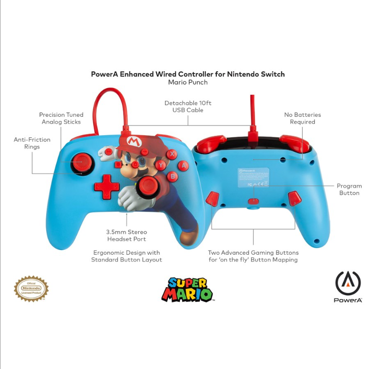 PowerA Enhanced Wired Controller for Nintendo Switch - Mario Punch - Gamepad - Nintendo Switch