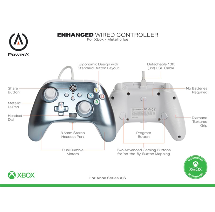 PowerA Enhanced Wired Controller for Xbox Series X|S Metallic Ice - Gamepad - Microsoft Xbox One