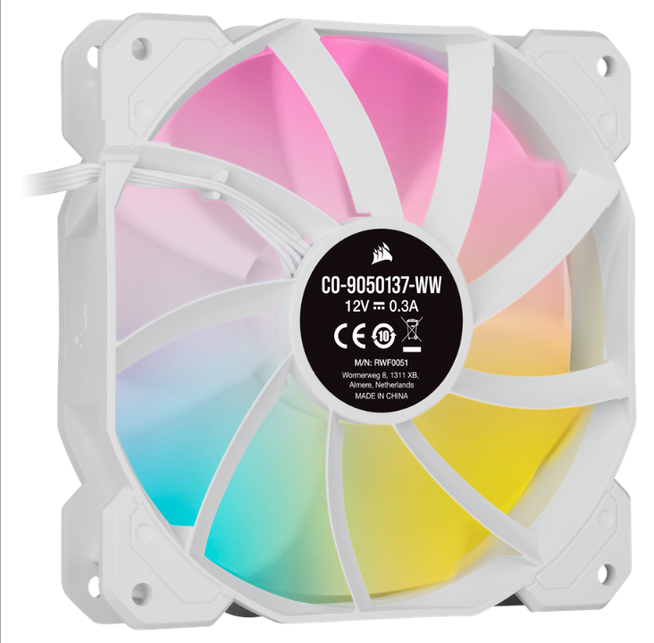 Corsair iCUE SP120 RGB Elite Performance White - Kit with iCUE Lighting Node CORE - Chassis fan - 120mm - White with RGB light - 27 dBA