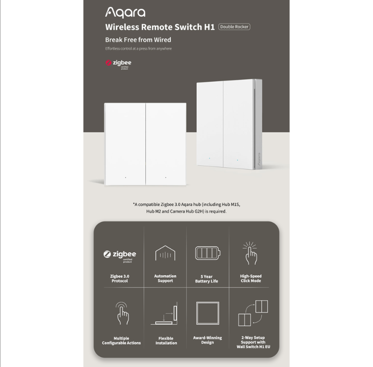 Aqara Wireless Remote Switch H1 مزدوج الروك