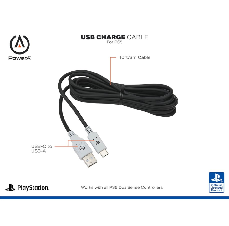 PowerA USB-C cable for PlayStation 5 - Charging cable for wireless game controller - Sony PlayStation 5