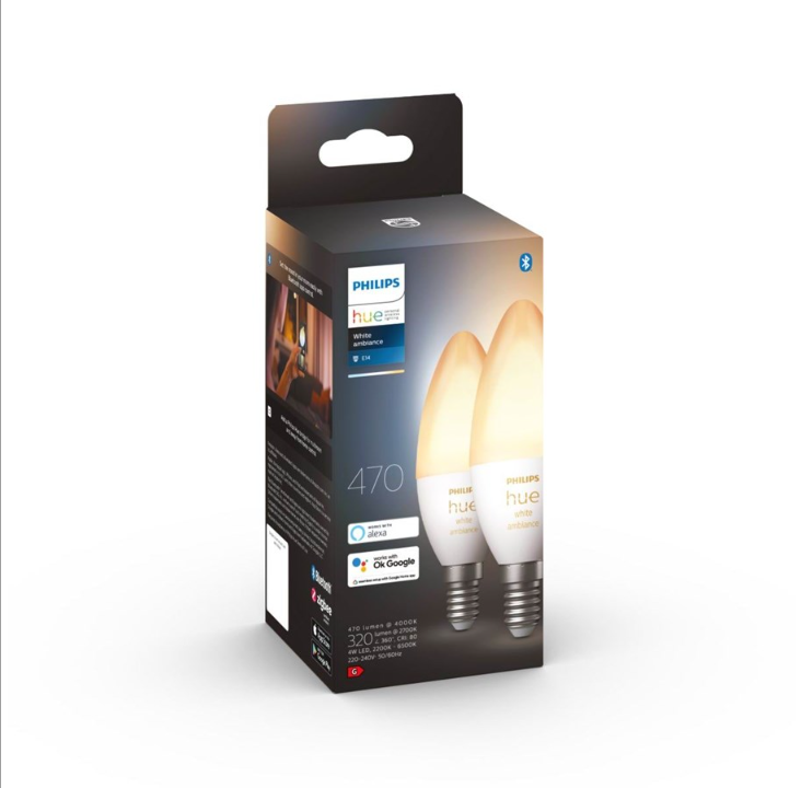 Philips Hue White Ambiance E14 B39 Chandelier - 2-Pack