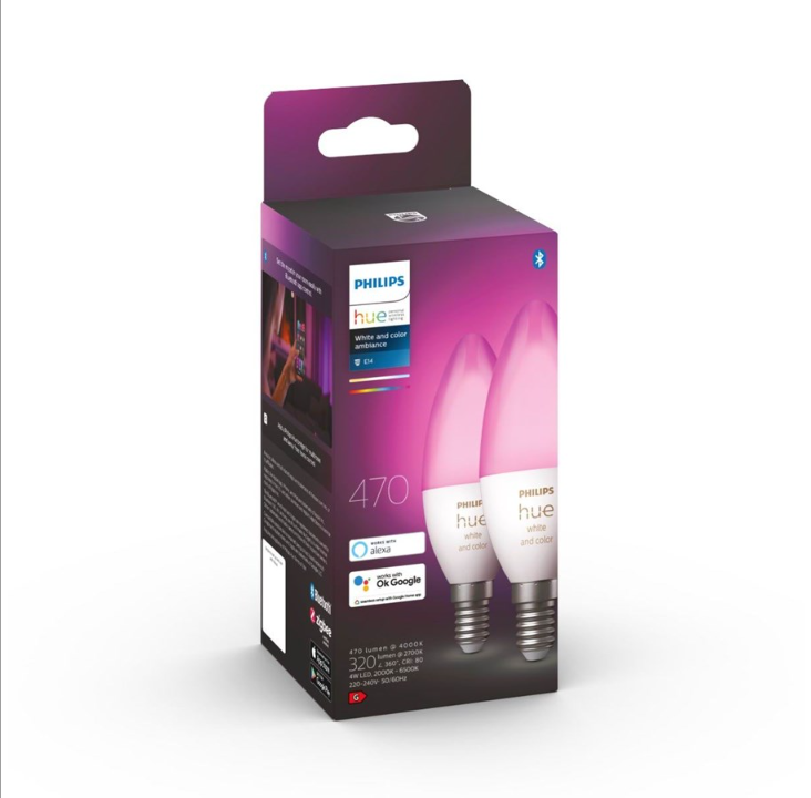 Philips Hue Color E14 B39 Chandelier - 2-Pack