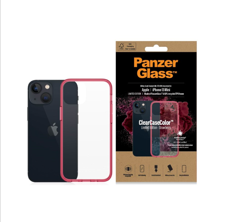 PanzerGlass Apple iPhone 13 mini 抗菌透明保护壳 - 草莓色