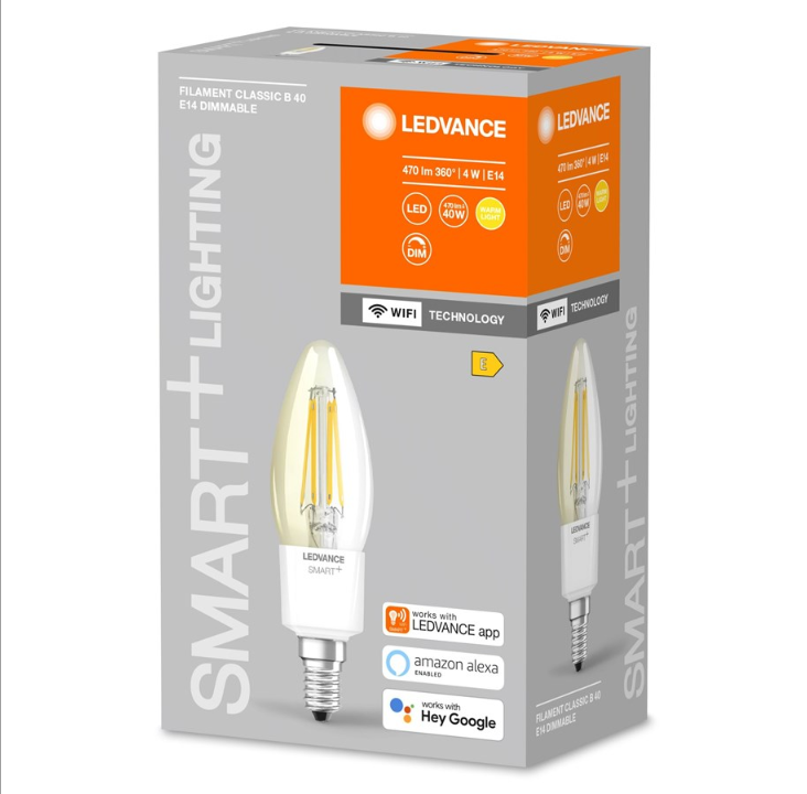 LEDVANCE SMART+ candle 40W/827 clear filament E14 WiFi