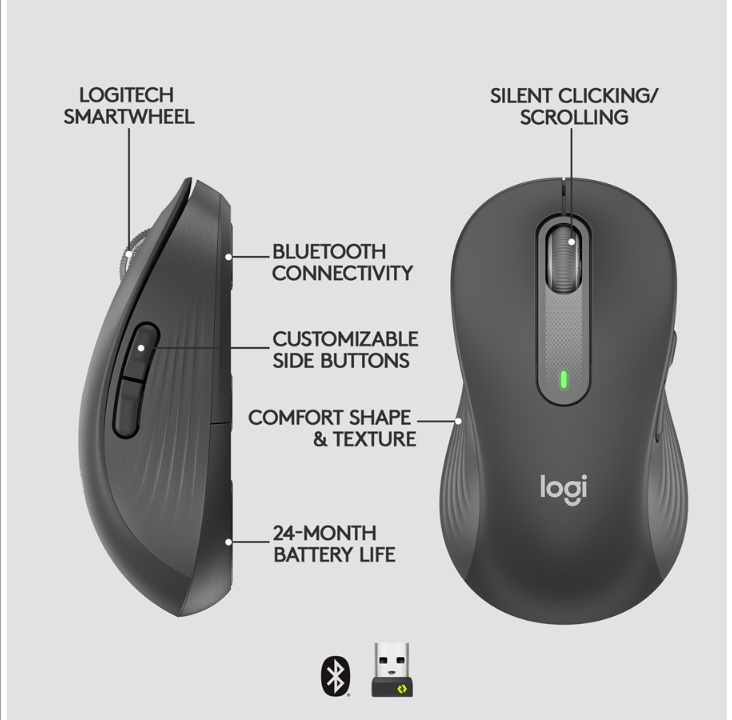 Logitech Signature M650 Large Wireless Graphite (Left Handed) - Mouse - Optic - 5 Buttons - Black