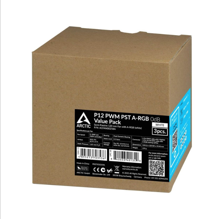 Arctic P12 PWM PST A-RGB - 3-pack value pack - Chassis fan - 120mm - White with RGB light - 24 dBA
