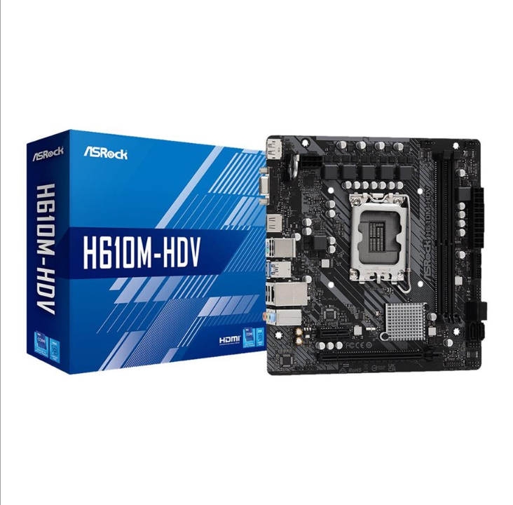 ASRock H610M-HDV - لوحة أم - micro ATX - مقبس LGA1700 - لوحة أم H610 - Intel H610 - مقبس Intel LGA1700 - ذاكرة الوصول العشوائي DDR4 - Micro-ATX