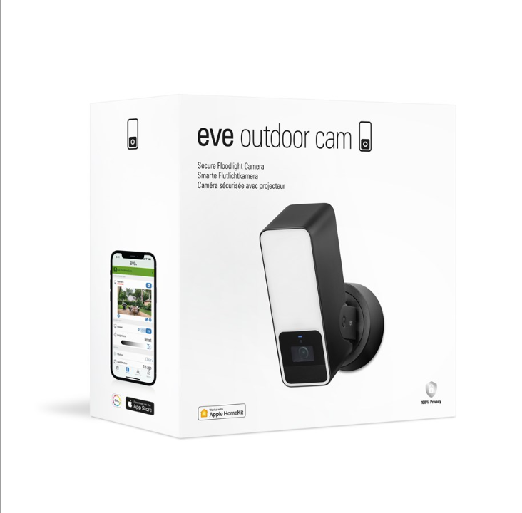 Eve Outdoor Cam Black - كاميرا Floodlight آمنة لجهاز Apple HomeKit